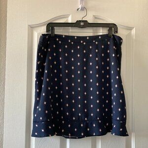 LOFT Women's LP Navy Blue Pink Diamond Geometric Print A-Line Skirt Pull On
